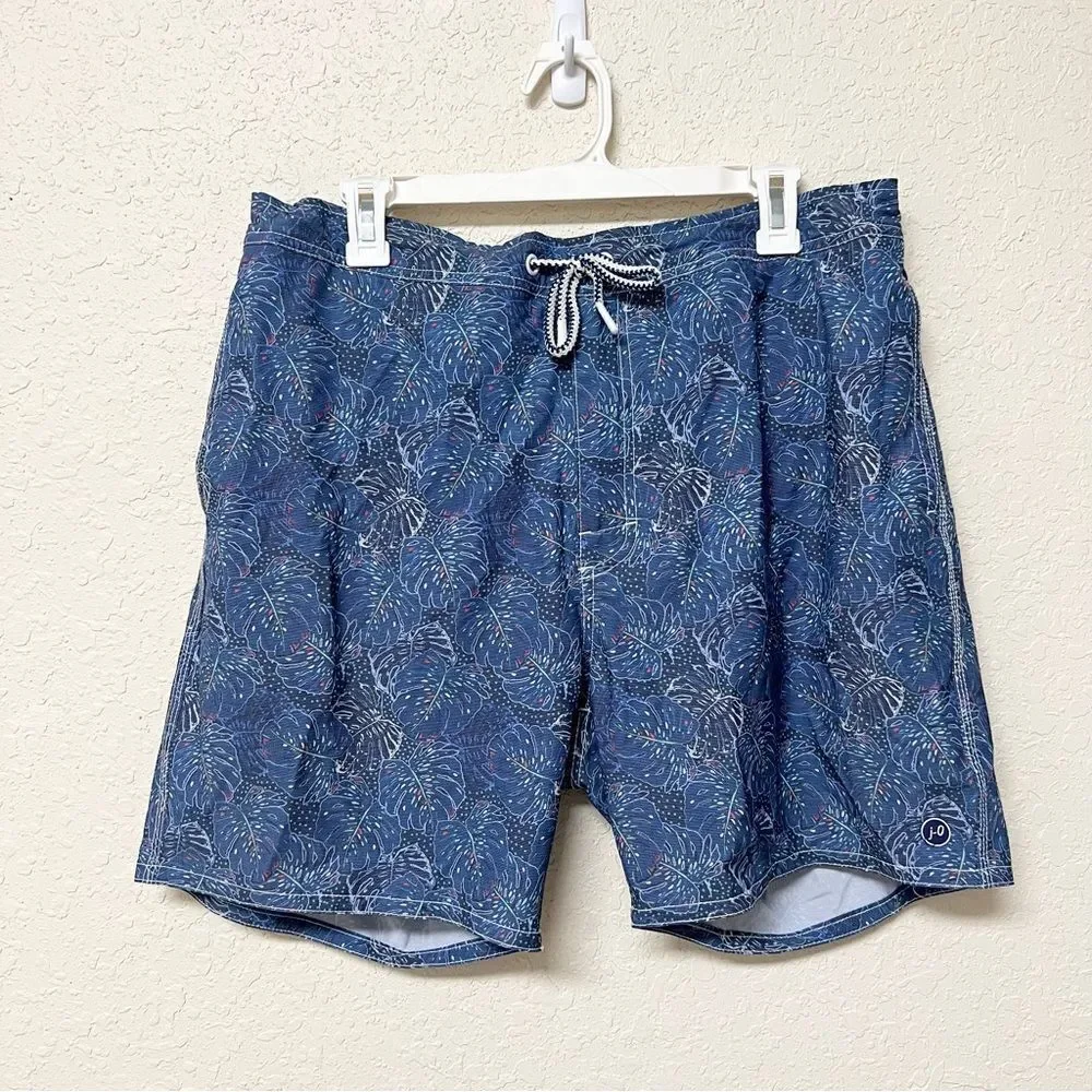 Johnnie O Swim Trunks Mens Size XL Beach Lined Blue Leaf Print Swim - Picture 1 of 7